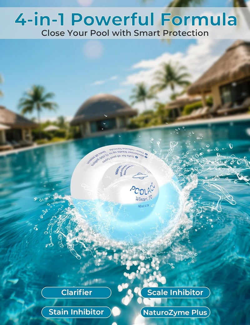 POOLACC 4-in-1 Winter Pool Closing Kit for Above-Ground & In-Ground Pools, Treats Up to 30,000 Gallons Pool Winterizing Kit, Long-Lasting Easy-to-Use Swimming Pool Clarifier & Enzyme (2-Pack) - Image 2